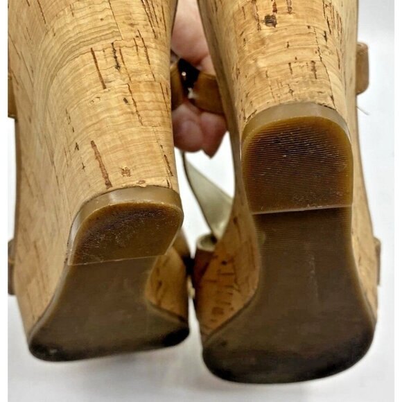 Guess Kayce Faux Leather Cork Platform Wedge Sandals Size 11 Tan Nude - Picture 7 of 16